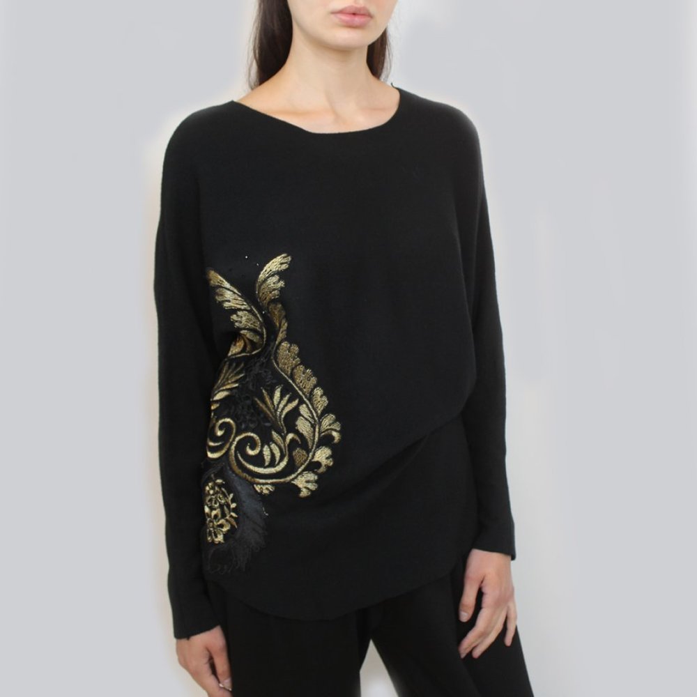 Gold Metallic Lace Trim Sweater SW-966